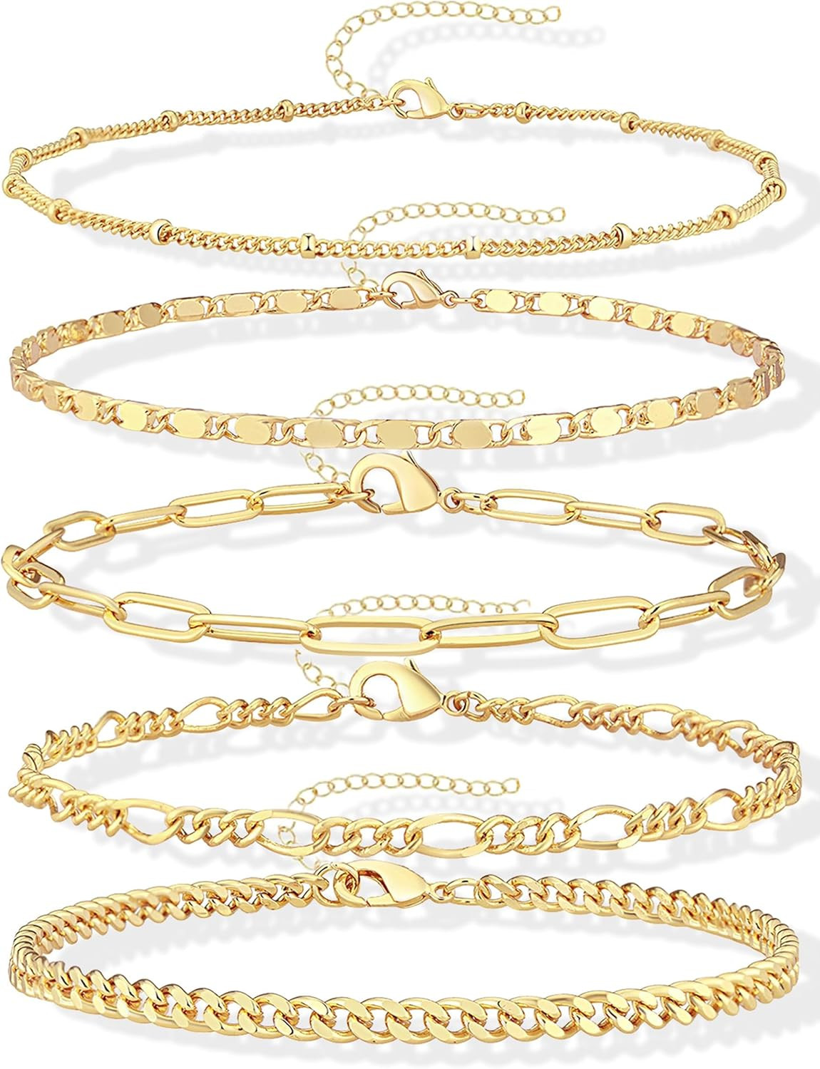 Gokeey Gold Bracelets Set for Women Non Tarnish Trendy,14K Gold Plated Dainty Stackable Paperclip Cuban Link Chain Bracelets, Simple Cute Cuff Bracelets Jewelry Set Adjustable 7"+2" | Amazon (US)