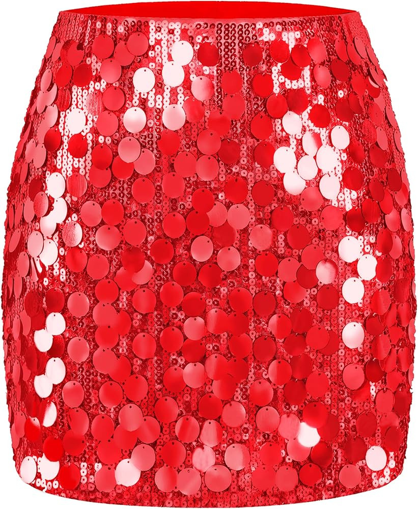 MANER Women's Sequin Skirt Sparkle Stretchy Bodycon Mini Skirts Night Out Party | Amazon (US)
