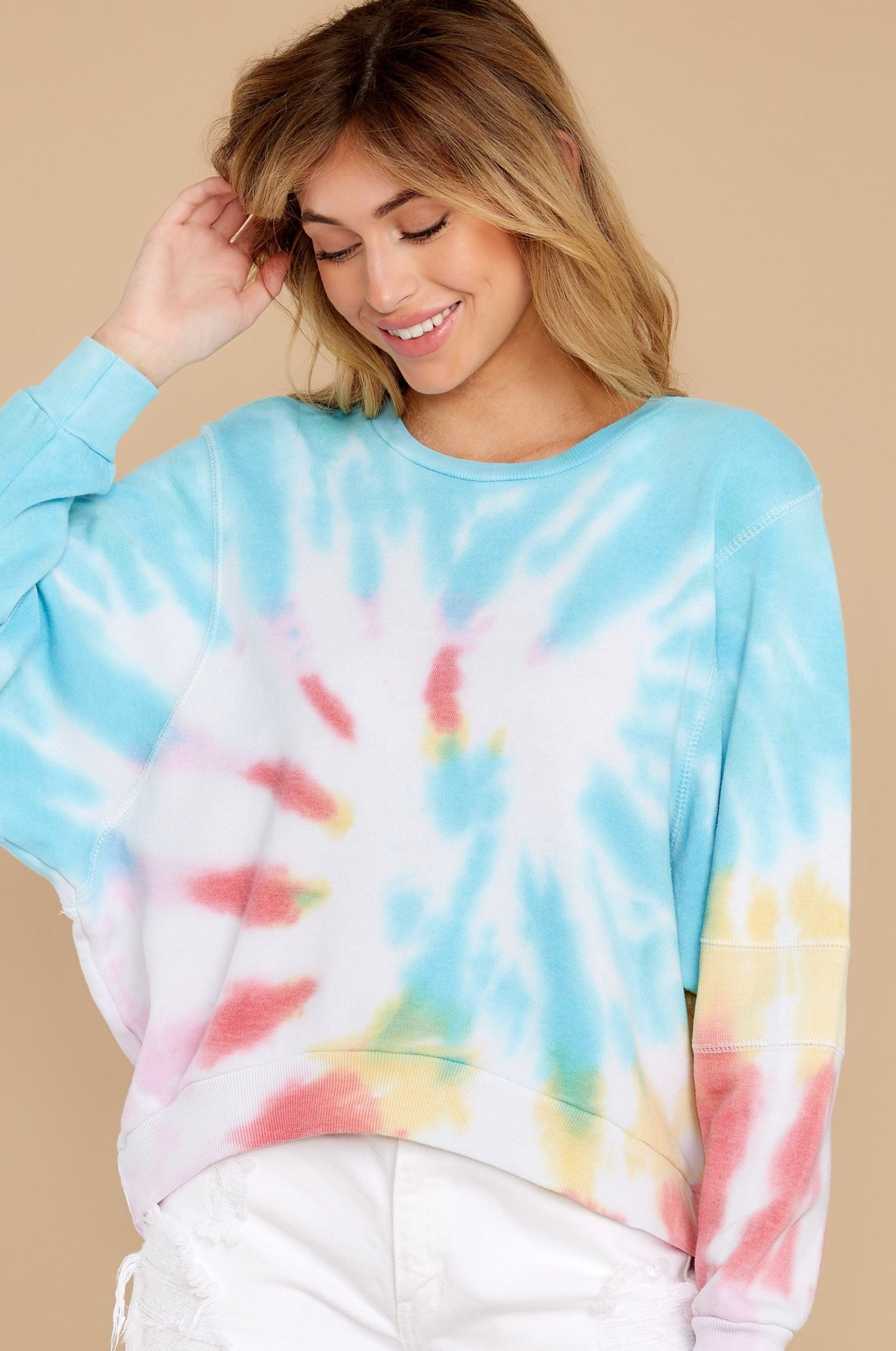 No Limits Blue Multi Spiral Tie Dye Sweatshirt | Red Dress 