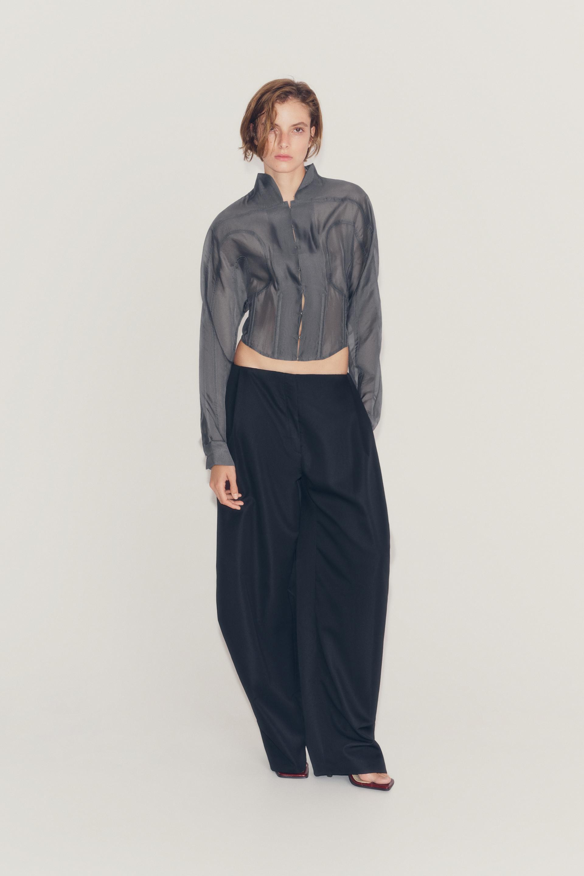 Zara - Zw Collection Corset Shirt - Dark Gray - Xs - Woman | Zara US