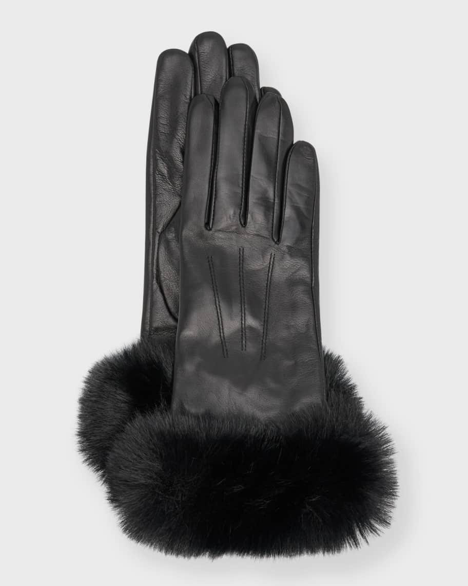 Leather & Cashmere Gloves With Faux Fur Cuffs | Neiman Marcus