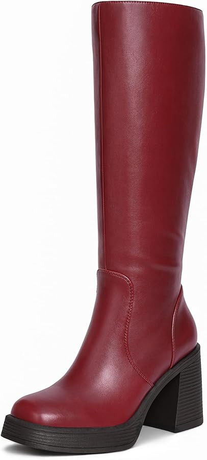 Choiran Black Knee High Boots for Women - Wide Calf Platform Tall Boots Square Toe Chunky Block H... | Amazon (US)