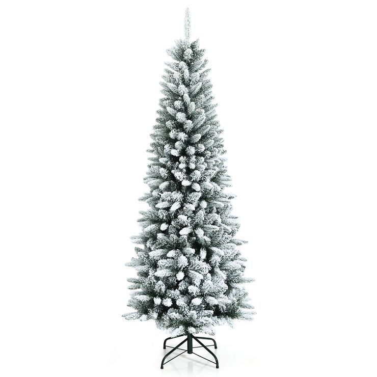 6.5ft Snow-Flocked Hinged Artificial Christmas Pencil Tree w/ 829 Mixed Tips | Target