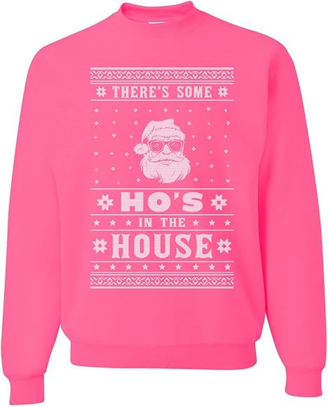 Wild Bobby Theres Some Hos in the House Santa Ugly Christmas Sweater Unisex Crewneck Sweatshirt | Amazon (US)