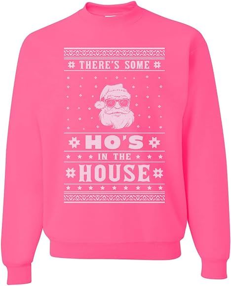 Wild Bobby Theres Some Hos in the House Santa Ugly Christmas Sweater Unisex Crewneck Sweatshirt | Amazon (US)