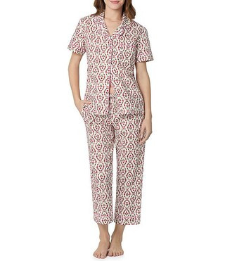 Floral Print Short Sleeve Notch Collar Organic Cotton Poplin Cropped Pajama Set | Dillard's