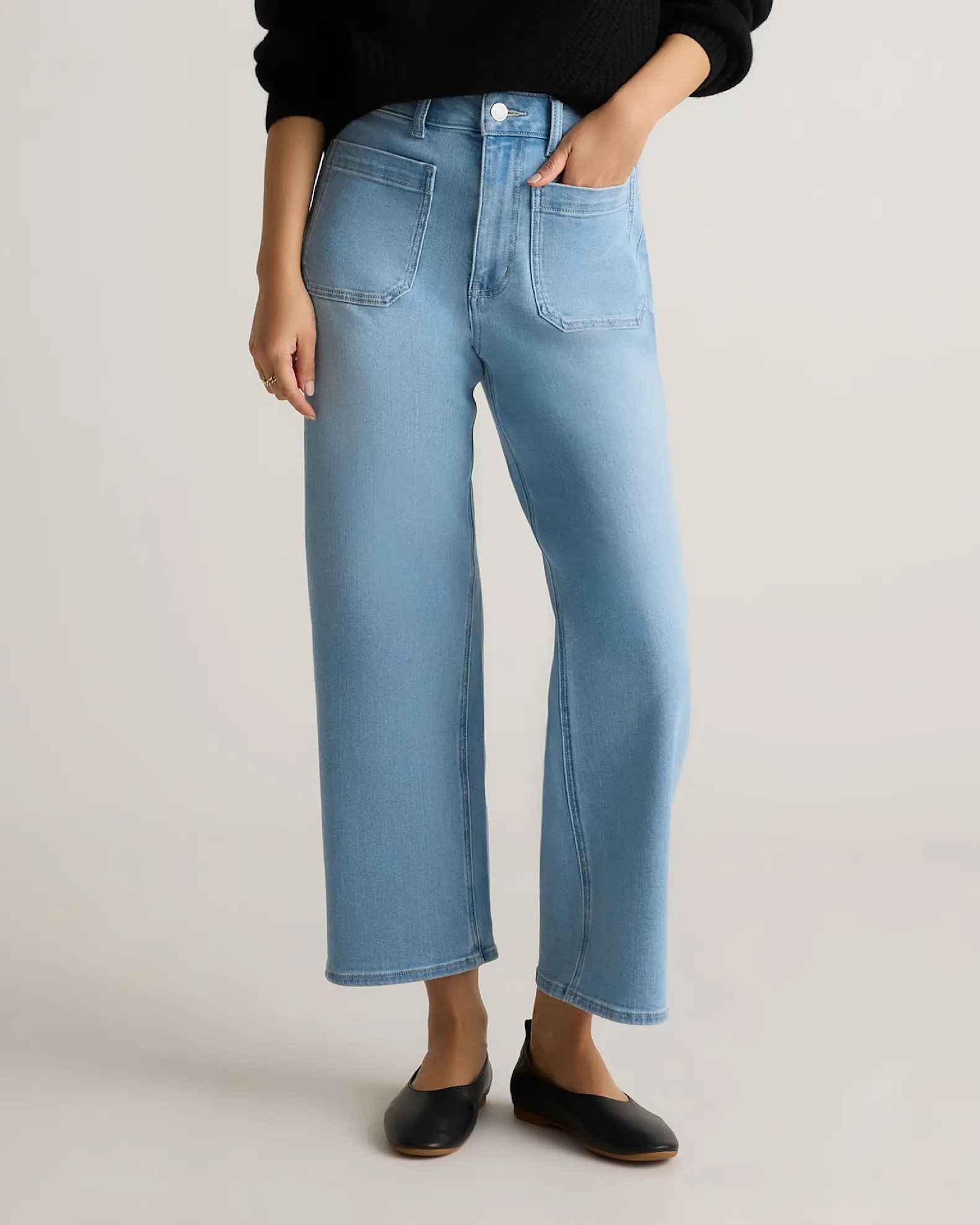 Stretch High Rise Patch Pocket Wide Leg Jeans | Quince