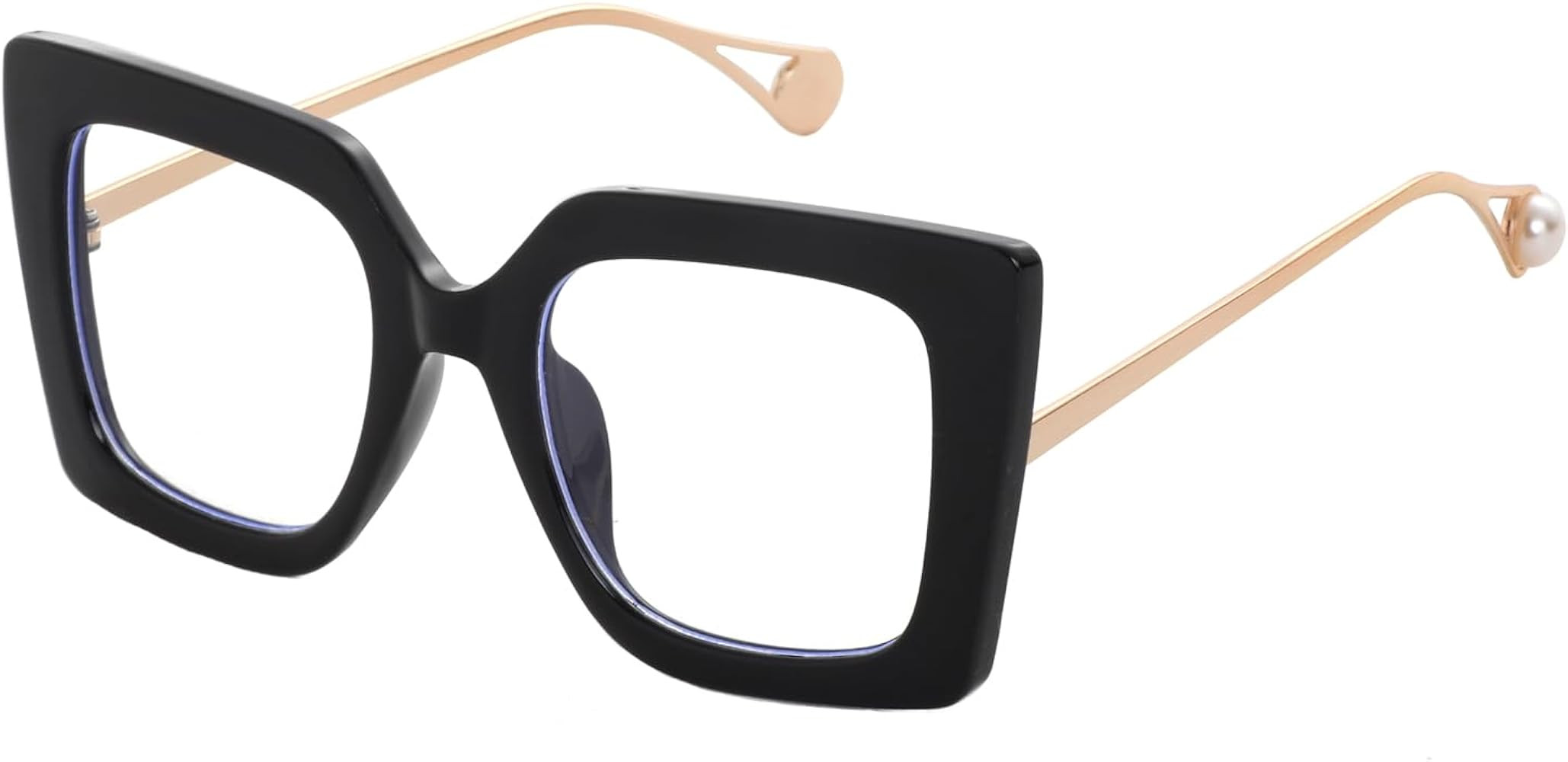 Oversized Square Blue Light Blocking Glasses for Women Thick Fashion Pearl Inlay Arm Eyewear Comp... | Amazon (US)