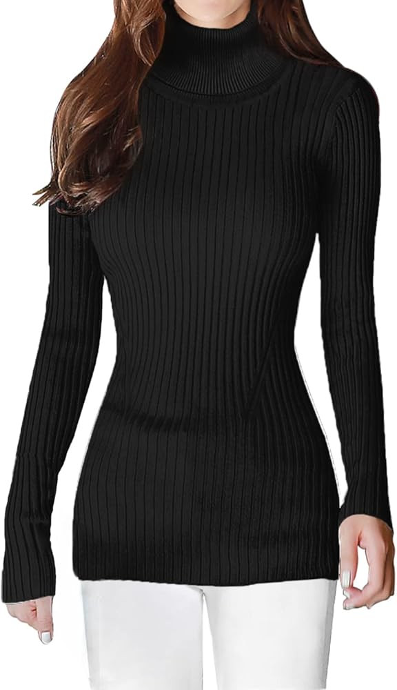 v28 Turtleneck Ribbed Sweaters for Women Cute Sexy Knitted Warm Fitted Sweater | Amazon (US)