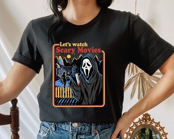 Let's Watch Scary Movies T-shirt, Movie Shirt, Scary Halloween Shirt, Retro Movies Shirt, Spooky ... | Etsy (US)