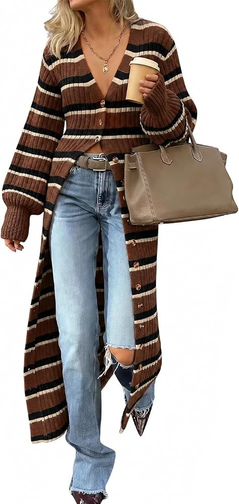 Saodimallsu Womens Long Duster Cardigans Button Down Maxi Sweater Dress | Amazon (US)