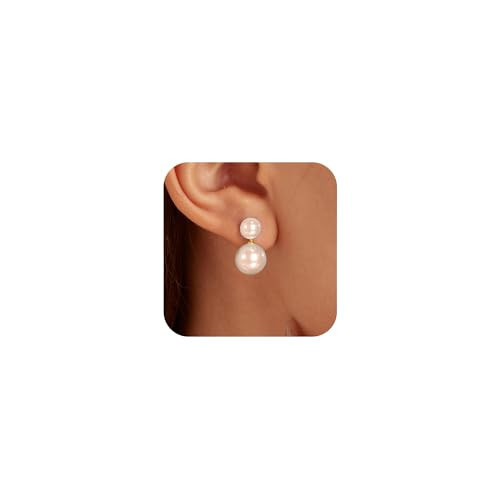 IPEPPY Double Bead Pearl Earrings for Women 925 Sterling Silver Gold Big Pearl Lightweight Ball Stud Earrings Trendy Dangle Drop Earring Bridal Wedding Jewelry Birthday Christmas Gift for Her (Pink) | Amazon (US)