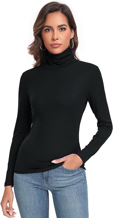 Women's Long Sleeve Casual Lightweight Turtleneck Top Slim Fit Thermal Active Layer Shirts | Amazon (US)