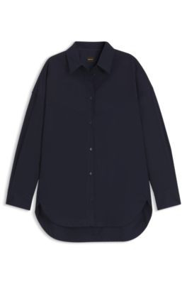 BOSS Oversized-fit blouse in cotton poplin - Dark Blue Women's Business Blouses size 12 | Hugo Boss (US)