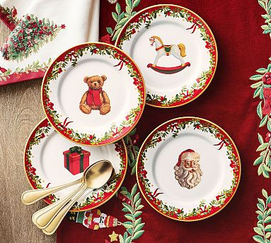 Nostalgic Christmas Icon Stoneware Appetizer Plates - Mixed Set of 4 | Pottery Barn (US)