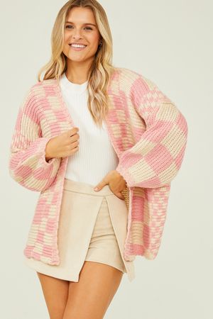 Lauren Checkered Cardigan in Pink | Altar'd State | Altar'd State