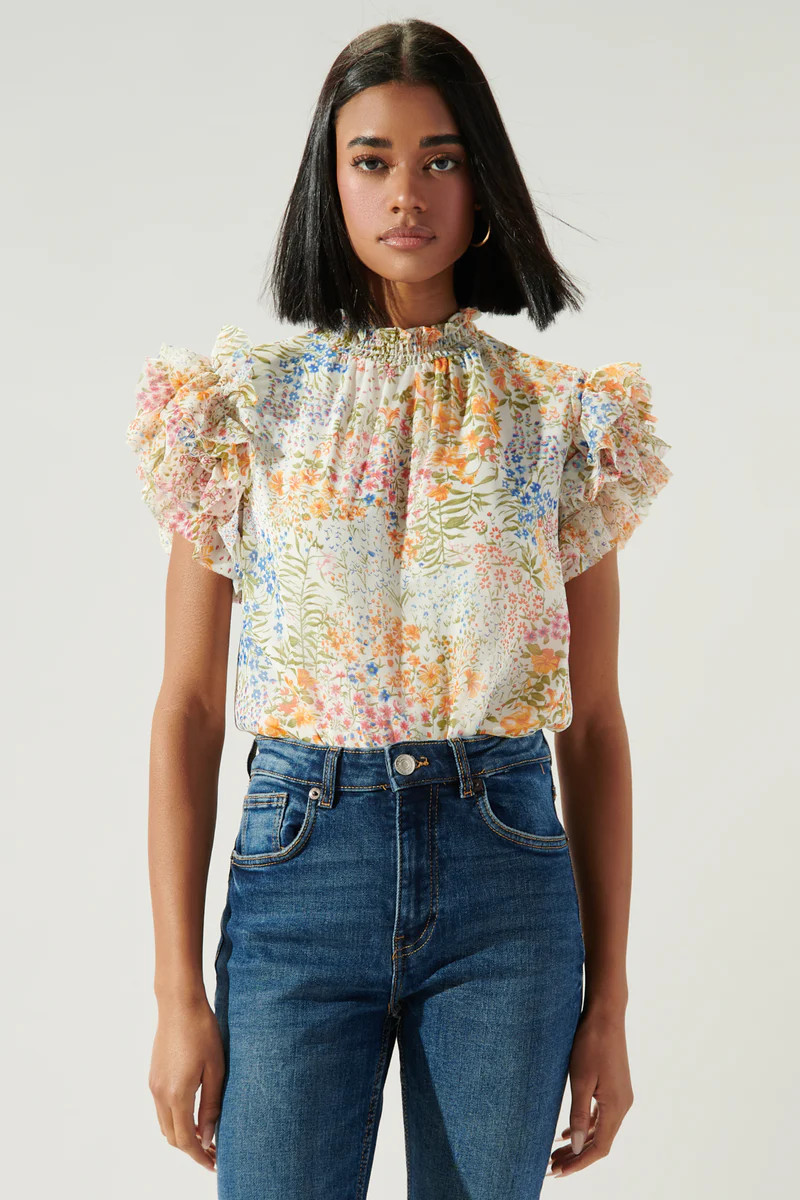Posie Garden Ruffle Puff Sleeve Blouse | Sugarlips
