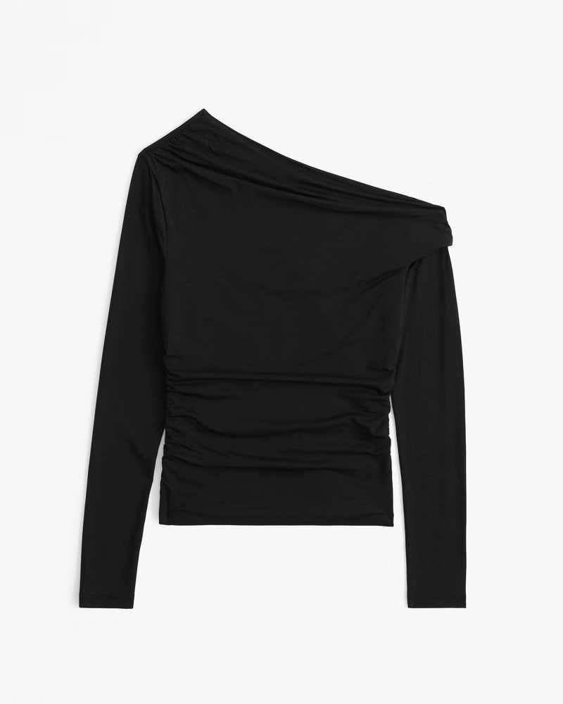 Abercrombie & Fitch Women's Long-Sleeve Off-The-Shoulder Draped Top in Black - Size XXS | Abercrombie & Fitch (US)