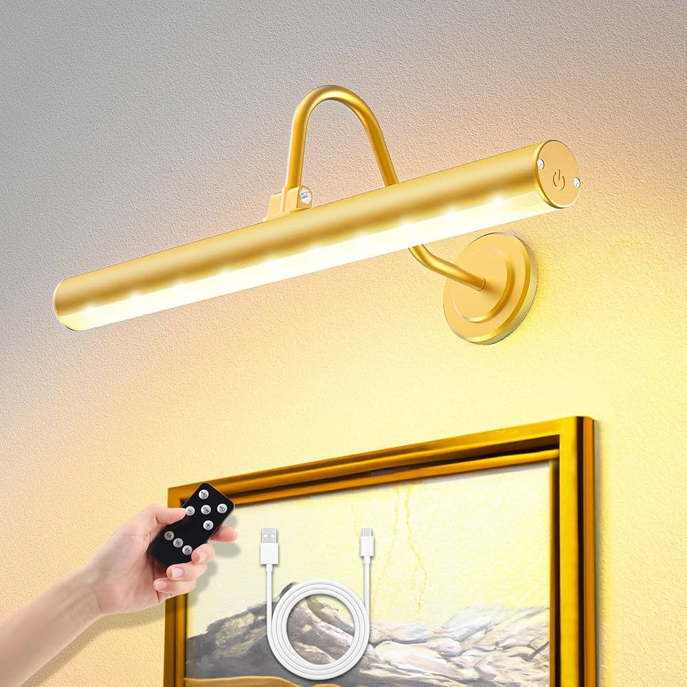 JOFIOS Battery Operated Wireless Picture Light, Gold Picture Light for Wall with Remote Control a... | Amazon (US)