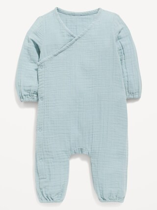 Unisex Long-Sleeve Double-Weave Wrap-Front One-Piece for Baby | Old Navy (US)