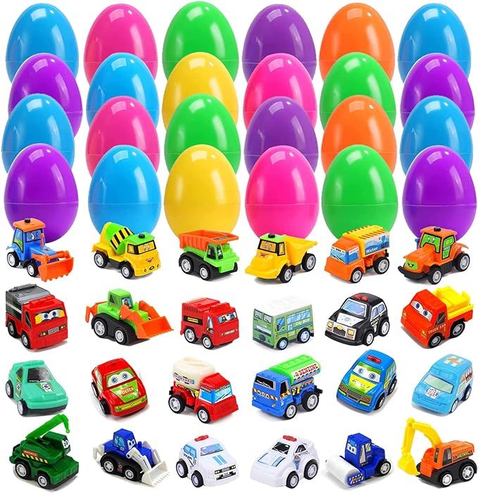 ChicFunhood 24 Pcs Jumbo Easter Eggs Filled with Pull-Back Cars, Assorted Colorful Prefilled Plas... | Amazon (US)