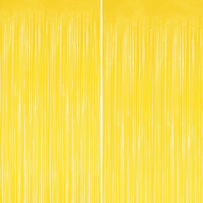 DECOCKRAT 2 Pack Foil Fringe Backdrop - Pastel Yellow Shiny Tinsel Curtains for Party Decoration/... | Amazon (US)