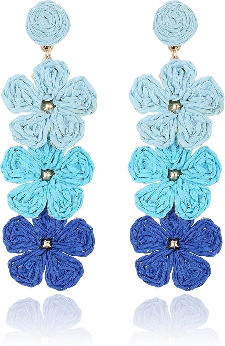 Raffia Flower Earrings, Raffia Straw Wrapped Flower Drop Dangle Earrings Summer Tropical Beach Je... | Amazon (US)