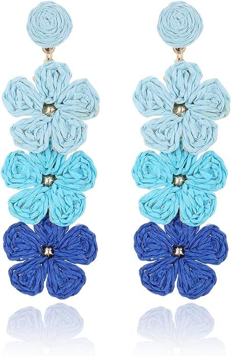 Raffia Flower Earrings, Raffia Straw Wrapped Flower Drop Dangle Earrings Summer Tropical Beach Je... | Amazon (US)