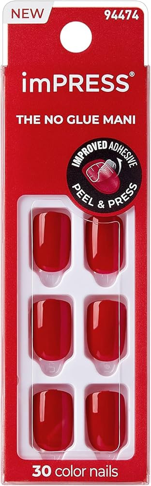 Kiss Impress No Glue Mani Press On Nails, Color, 'Golden Harvest', Red, Short Size, Squoval Shape... | Amazon (US)