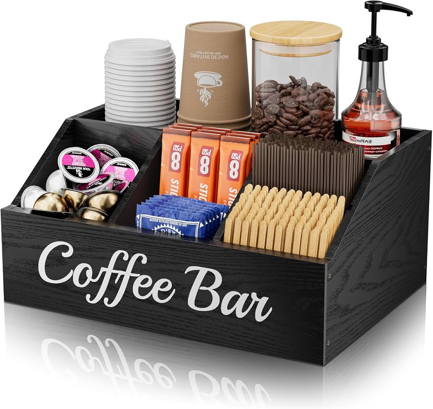 Coffee Station Organizer for Countertop \u2013 Wooden Coffee Bar Organizer with Adjustable Divide... | Amazon (US)