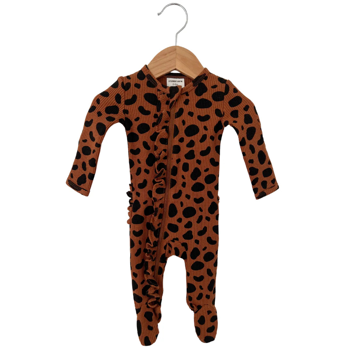 Organic Waffle Ruffle Zip Footie, Black Spot | SpearmintLOVE