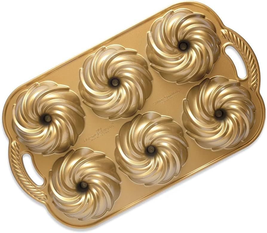 Nordic Ware Swirl Bundtlette Pan, 6-Cavity, Gold | Amazon (US)
