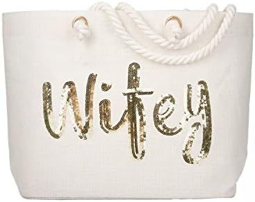 ElegantPark Wifey Wedding Bride Tote Bridal Shower Gift Interior Pocket White Jumbo Shoulder Bag ... | Amazon (US)