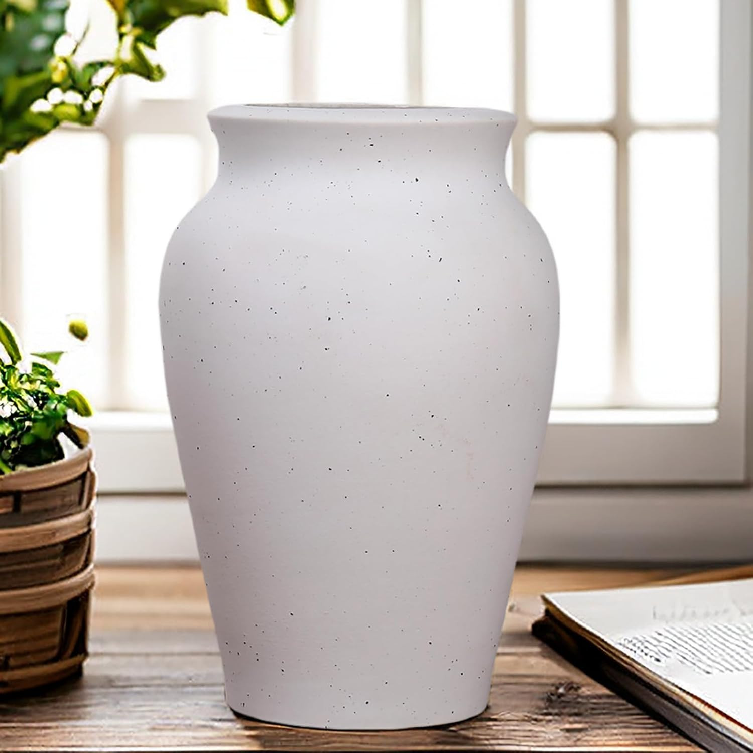 Rustic White Ceramic Farmhouse Flower Vase for Home Decor Living Room,Terracotta Vintage Vase Neu... | Amazon (US)