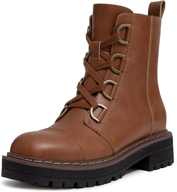 Athlefit Women's Lace-Up Combat Boots Platform Chunky Low Heel Lug Sole Ankle Booties | Amazon (US)