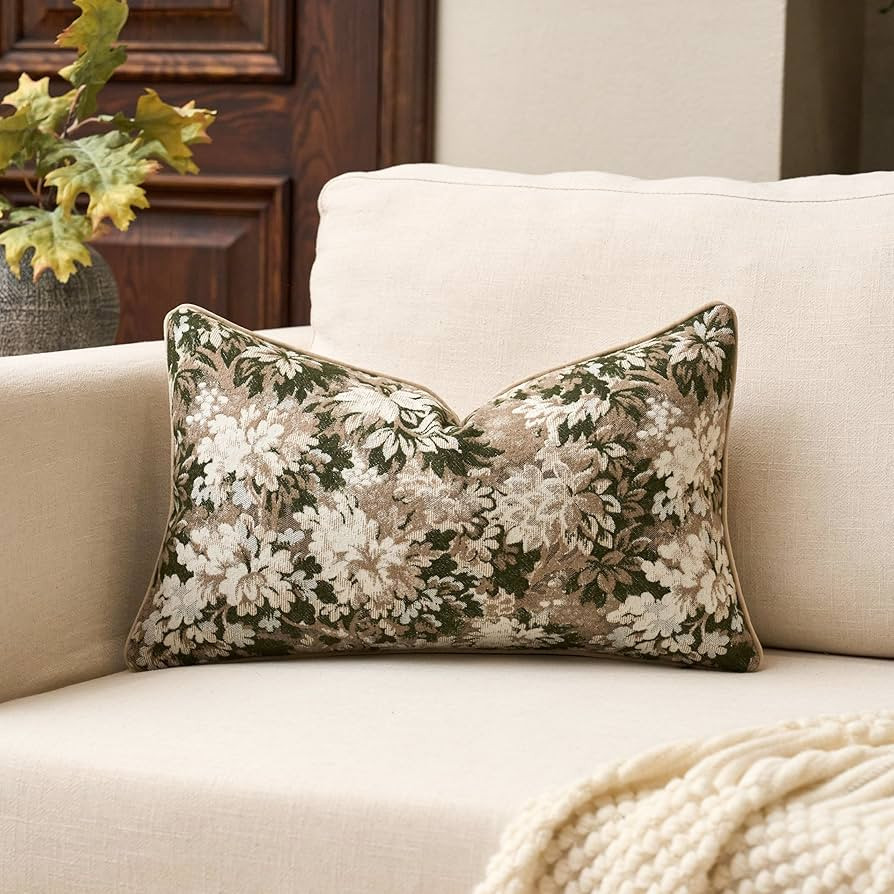 Yangest Neutral Floral Pillow Cover 12 x 20 Inches, Vintage Chenille Rectangle Throw Pillow Cover... | Amazon (US)