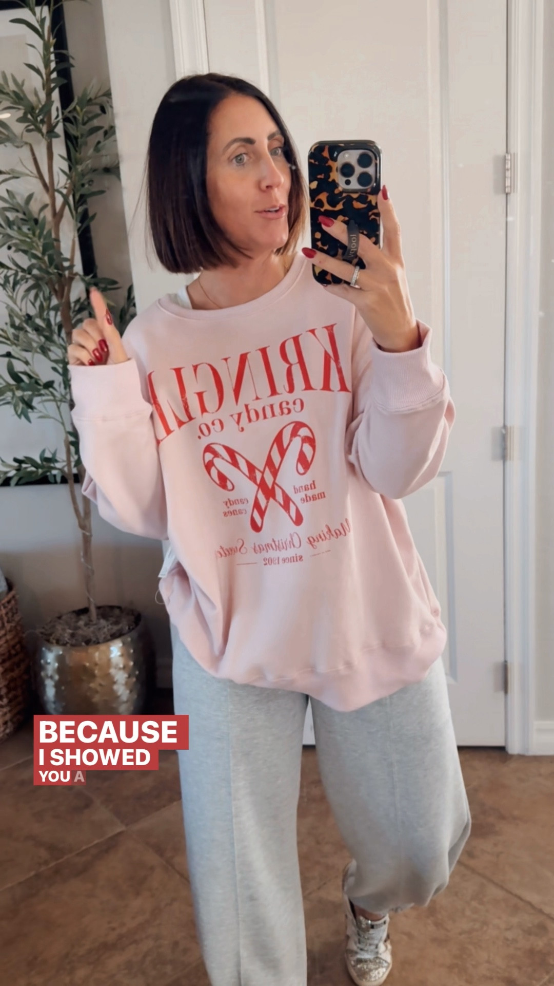 Cutest festive candy cane sweatshirt!! ❤️🤍🎀💫🍭

Sized up two sizes to a large // could’ve done an XL for more length to wear with leggings! ❤️

Softest fleece lining! Love the link & red!! 

Sweatshirt - size large 
Barrel sweatpants - size small 

#HolidayStyle #Walmart #WalmartFashion #FestiveOutfit #Casualholidaystyle 

#LTKSaleAlert #LTKHoliday #LTKOver40