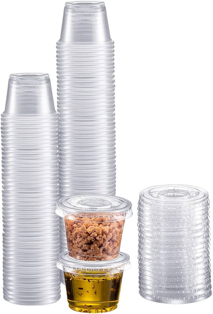 Portion Cups with Lids (1 Ounces, 100 Pack) | Disposable Plastic Cups for Meal Prep, Portion Cont... | Amazon (US)