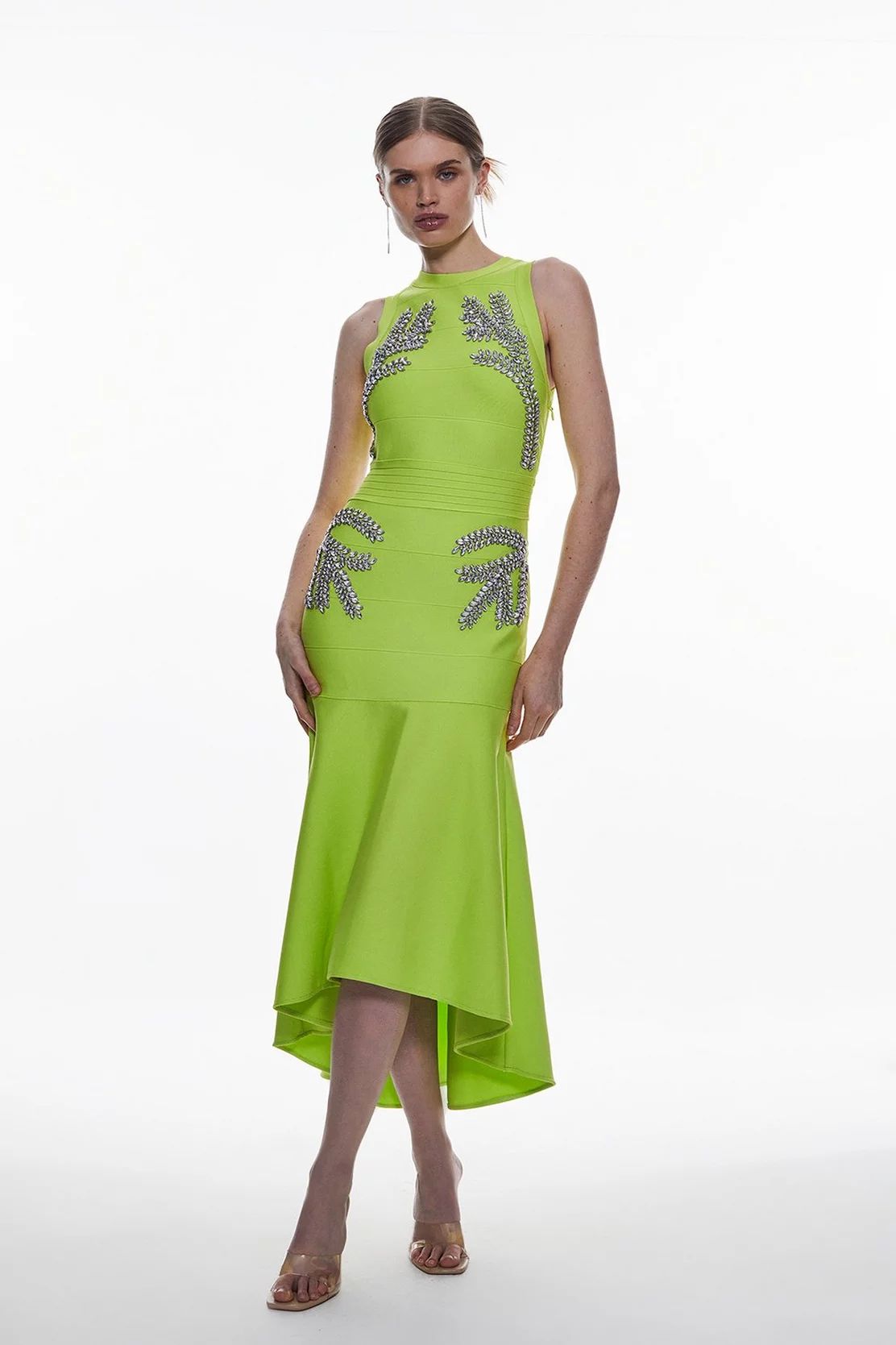 Embellished High Low Hem Midi Bandage Dress | Karen Millen US