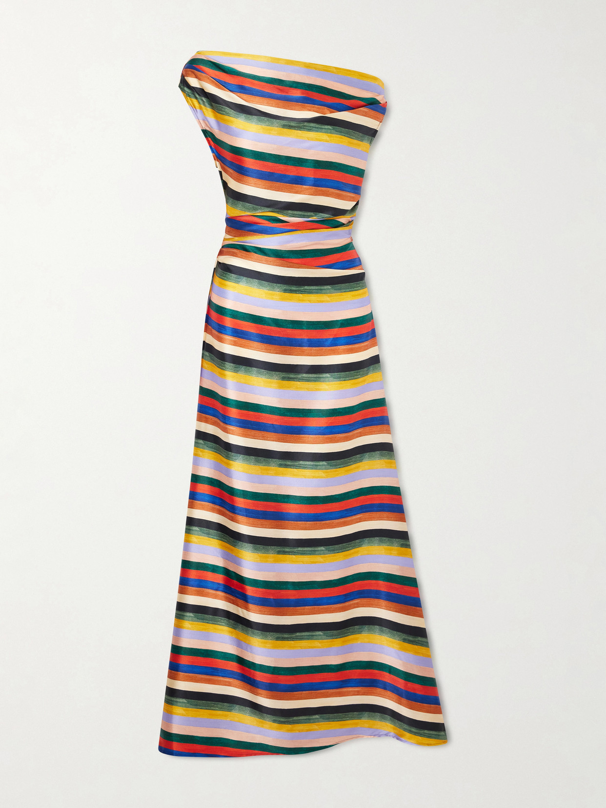 STAUD - Phare One-shoulder Draped Striped Silk-blend Satin Maxi Dress - Multi | NET-A-PORTER (US)