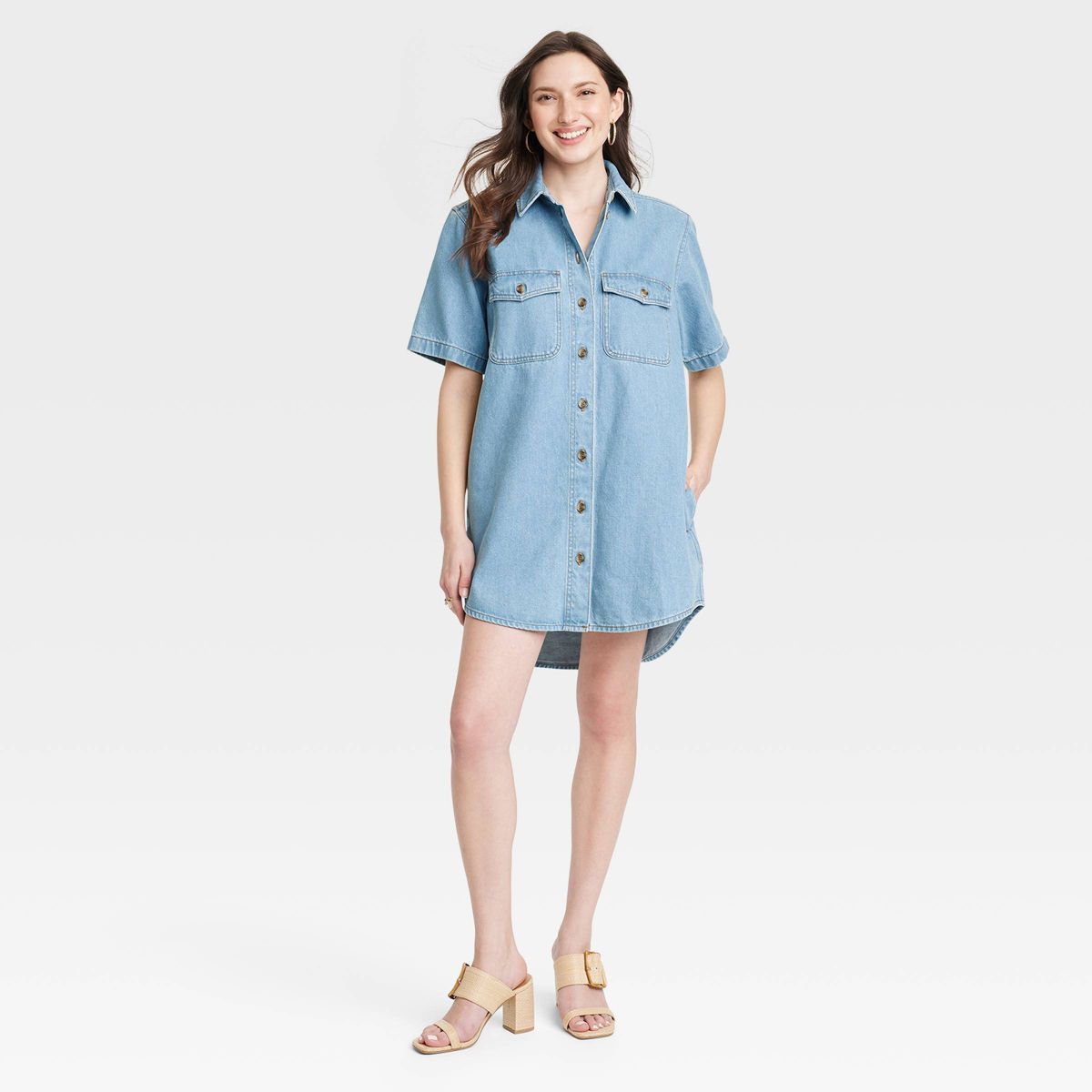 Women's Short Sleeve Shirtdress - Universal Thread™ Light Wash | Target