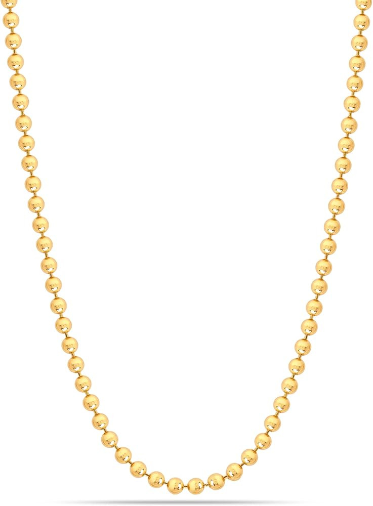 LeCalla 18K Gold Over Sterling Silver Italian 1.50 MM, 2 MM, 3 MM Ball Chain Necklace for Teen Wo... | Amazon (US)
