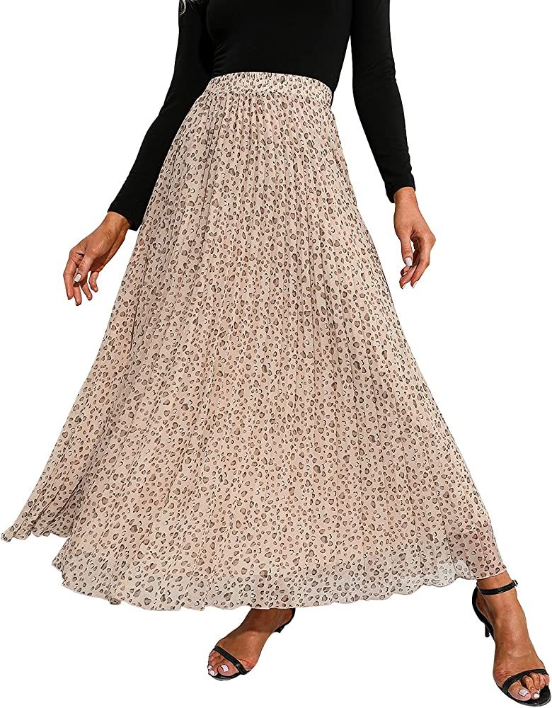 EXLURA Women's Floral Printed Chiffon Elastic High Waist Pleated Long Maxi Skirt | Amazon (US)
