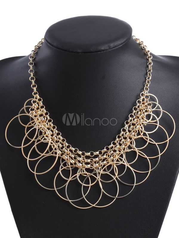 Golden Statement Necklace Metal Details Round Shape Hollow Out Women's Club Necklace | Milanoo