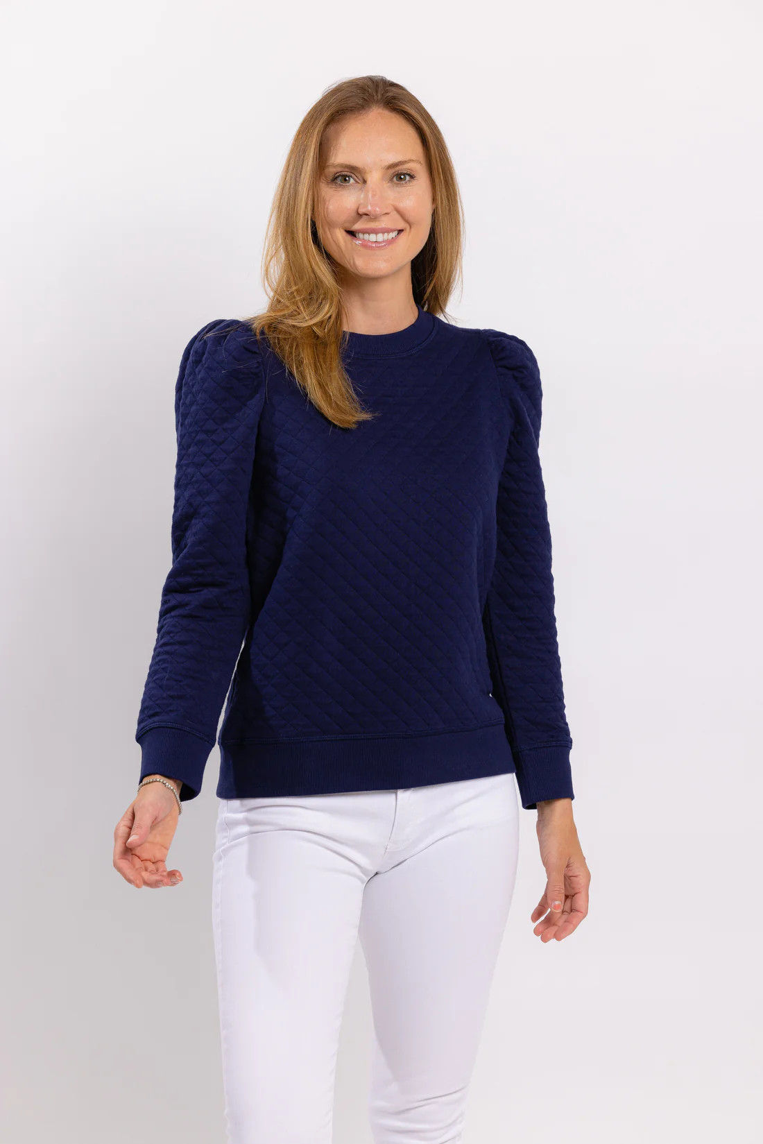 Navy Quilted Puff Sleeve Sweatshirt | Sail to Sable