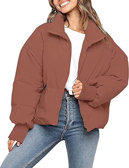 Amazon.com: ZESICA Women's Winter Warm Long Sleeve Zip Up Drawstring Baggy Cropped Puffer Down Ja... | Amazon (US)