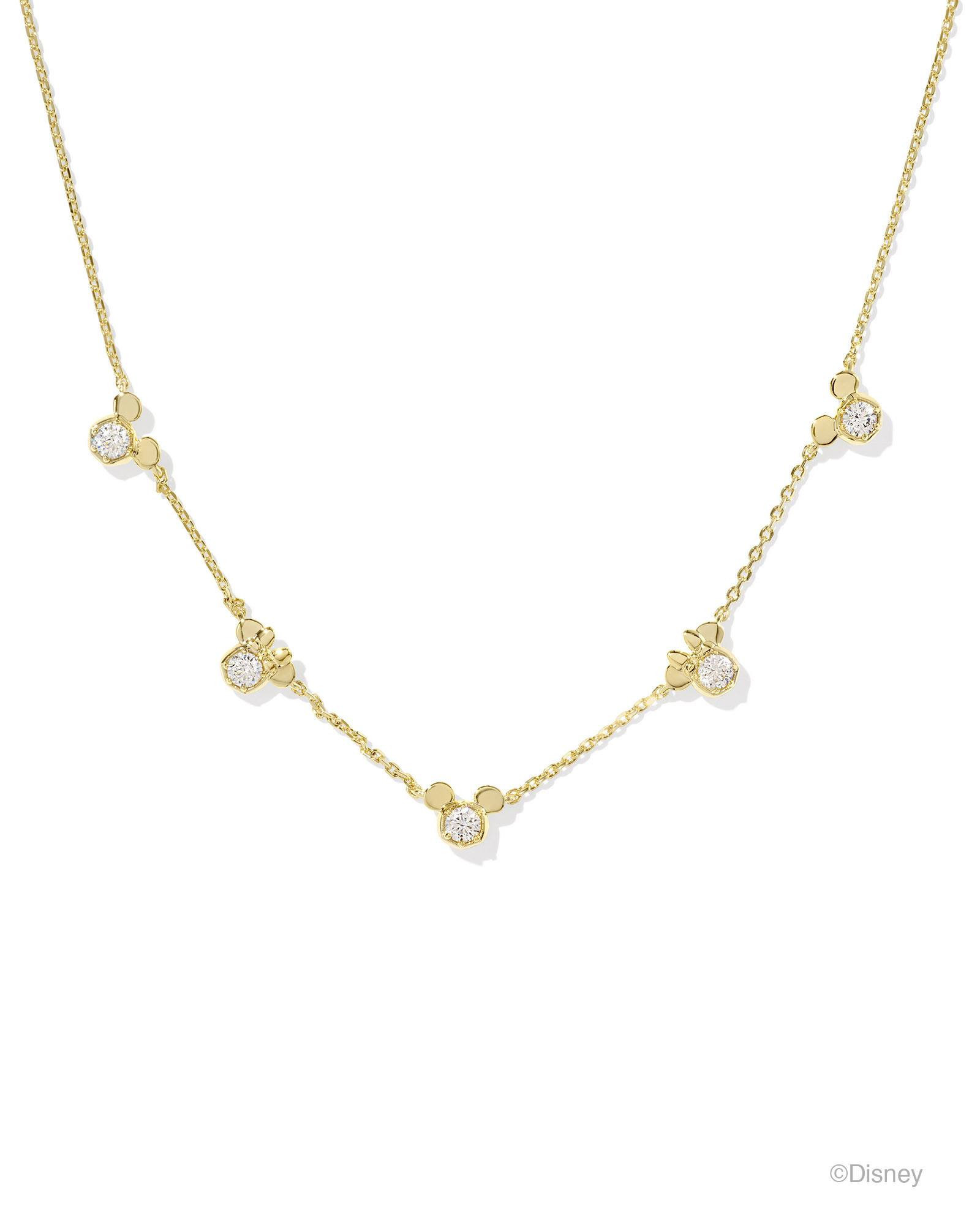 Disney | Kendra Scott Gold Mickey Mouse and Minnie Mouse Strand Necklace in White CZ | Crystal | Kendra Scott