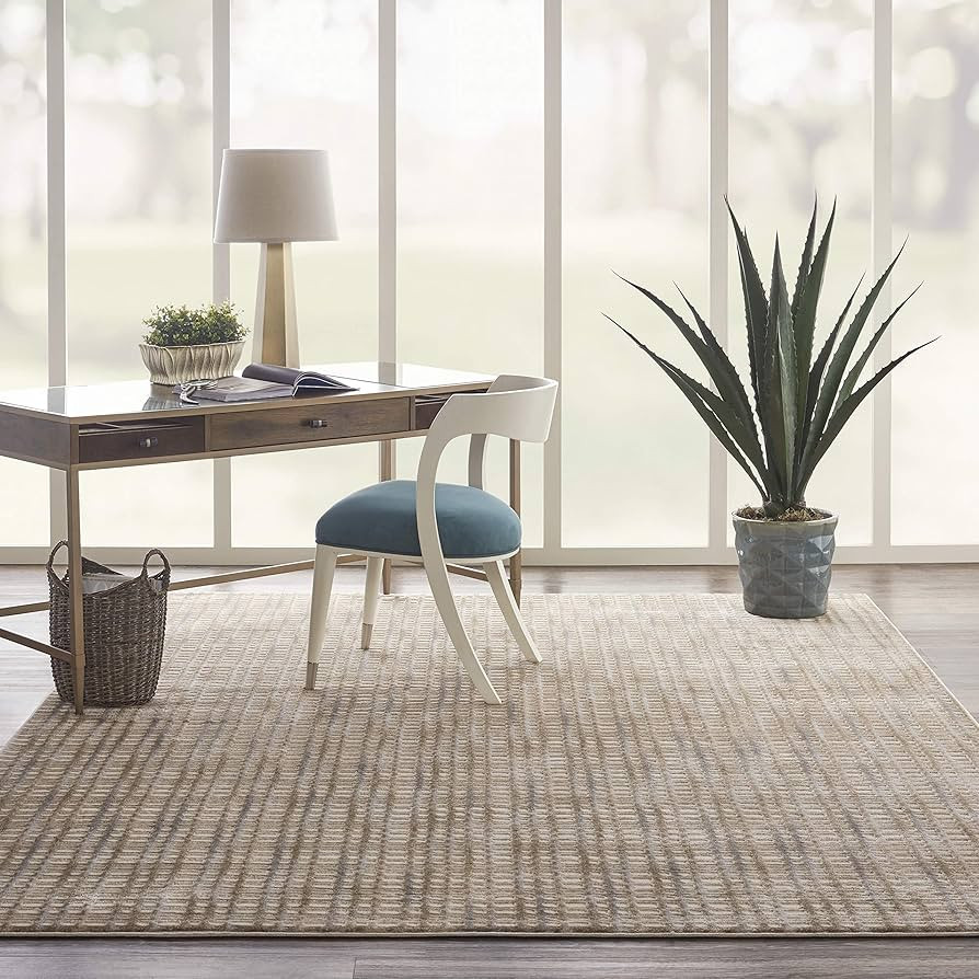 Amazon.com: Nourison Solace Contemporary Abstract Beige/Blue 8' x 10' Area Rug, Easy Cleaning, No... | Amazon (US)
