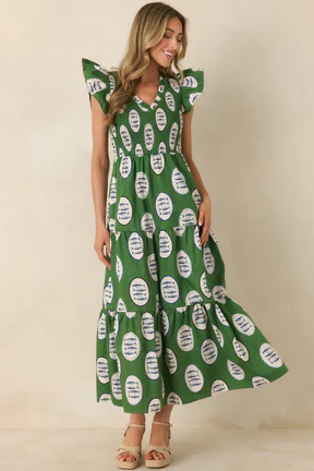 Where the Sun Goes Green Multi Cotton Fish Pattern Maxi Dress | Red Dress