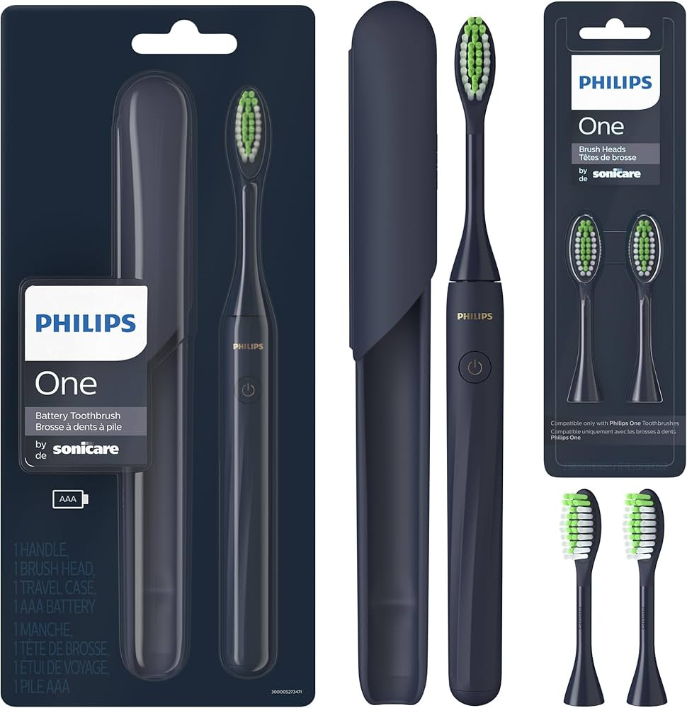 PHILIPS One by Sonicare Battery Toothbrush, Brush Head Bundle, Midnight Blue, BD1002/AZ | Amazon (US)